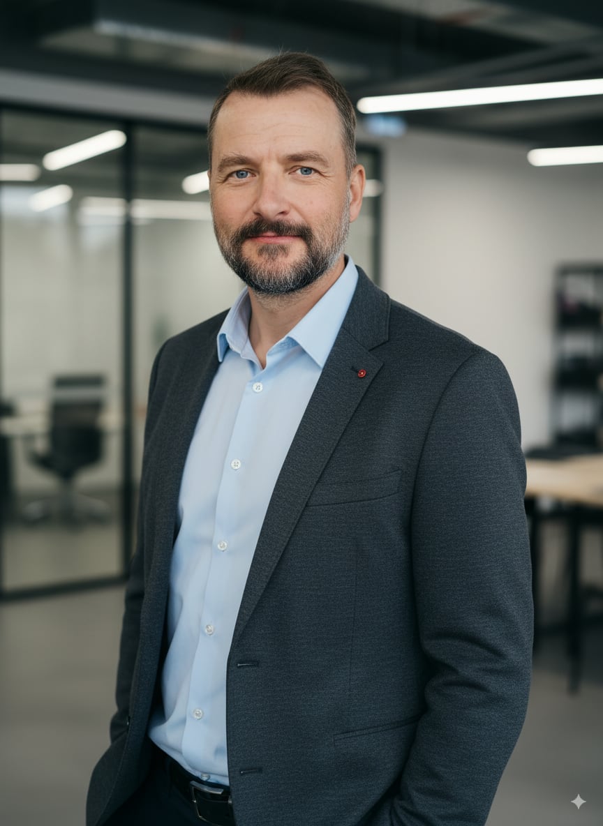 Porträt von Martin Reichl im Sakko in einem Büro