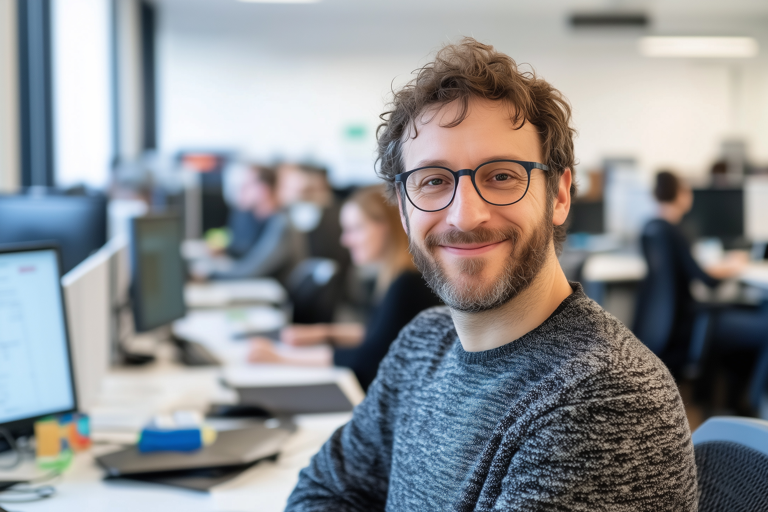 Mitarbeiter im Büro nutzt KI-gestützte Software zur Prozessoptimierung